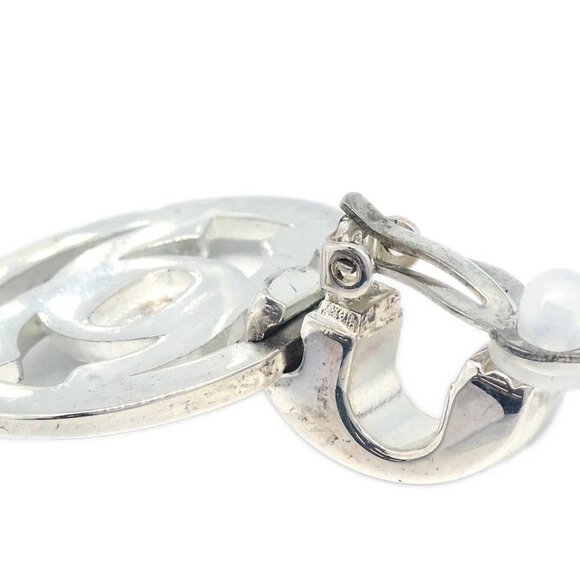Chanel Hoop Dangle CC Earrings Silver Clip-On 97P - Picture 3 of 4